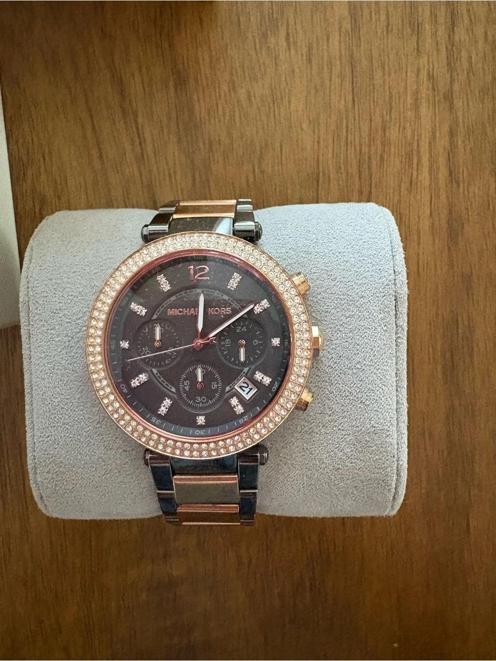 Michael Kors Rose Gold and Gunmetal Crystal-Accent Watch